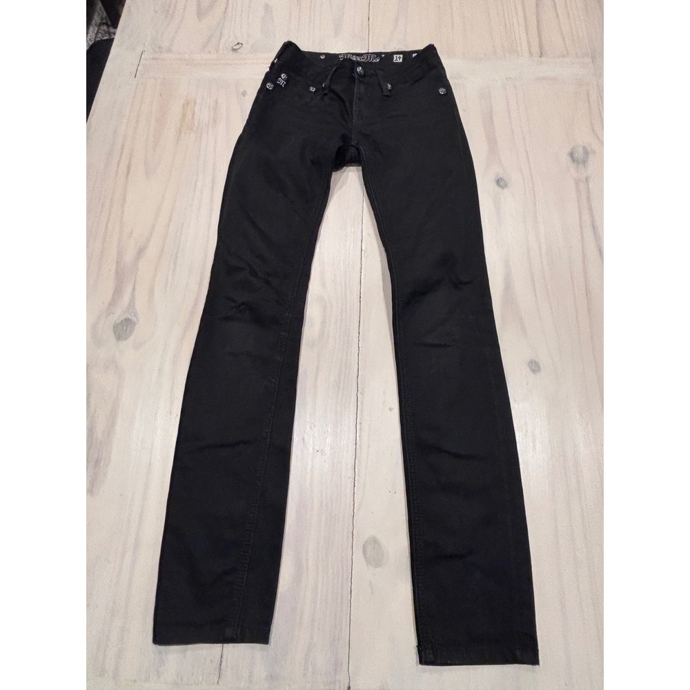 Miss Me Girls Black Skinny Jeans Fleur De Lis Rhinestone Size 14 JK6113G2 Y2K